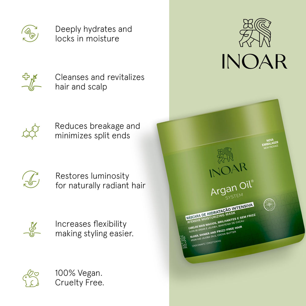 Applying INOAR Argan Oil Hair Mask to towel-dried hair