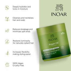 Applying INOAR Argan Oil Hair Mask to towel-dried hair