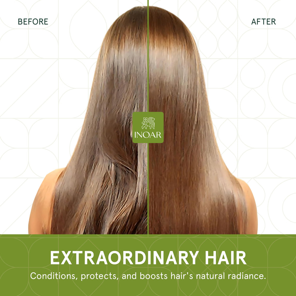 INOAR Leave-In Treatment on dry ends showing frizz control