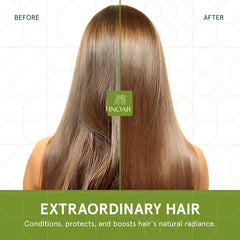 INOAR Leave-In Treatment on dry ends showing frizz control