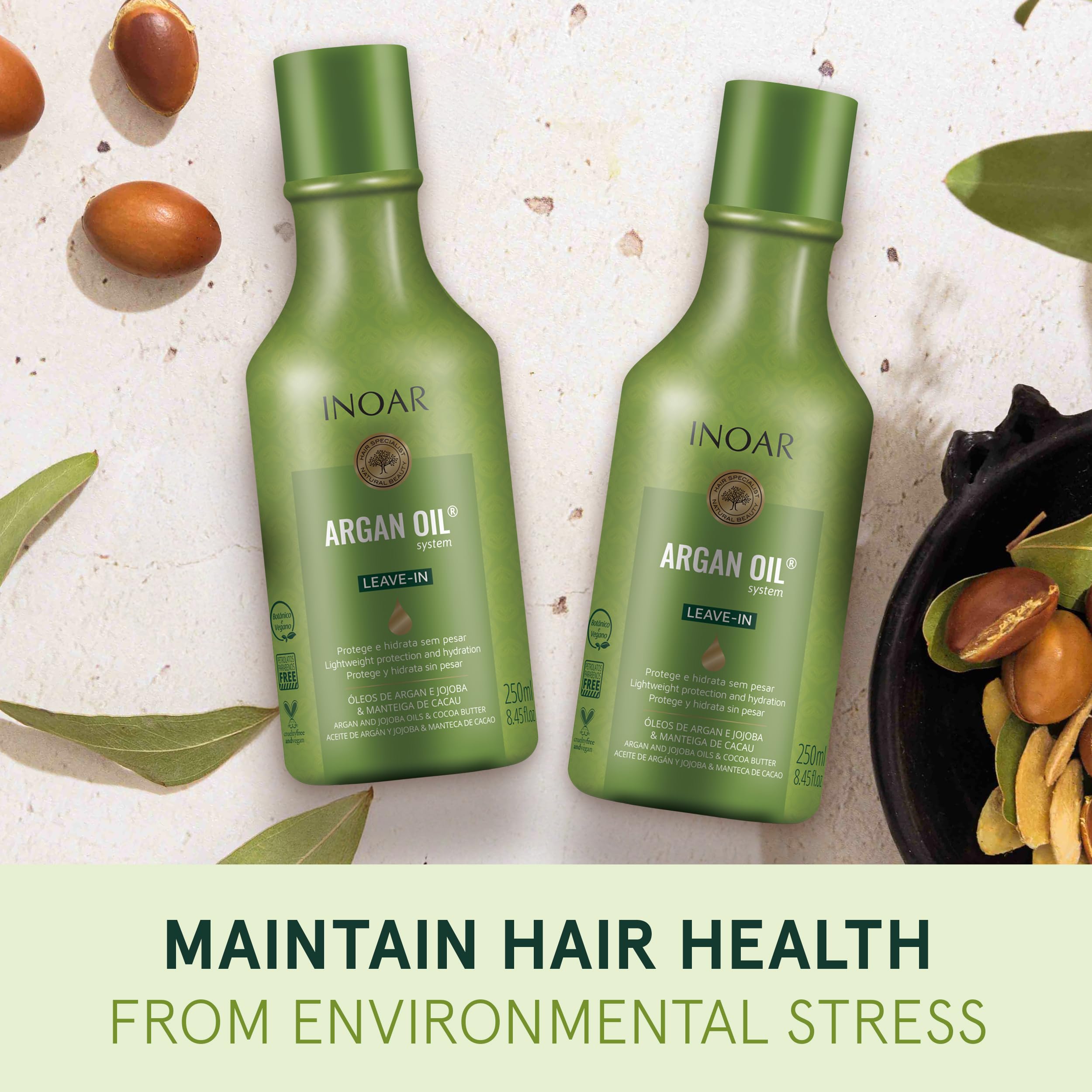 INOAR Argan Oil Leave-In Treatment close-up highlighting lightweight feel