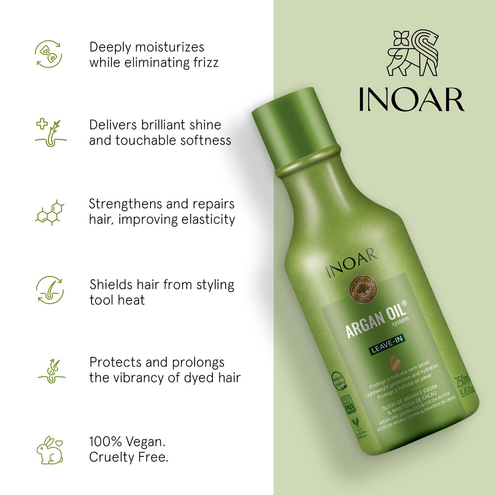 Shiny, healthy-looking hair after INOAR Argan Oil Leave-In Treatment