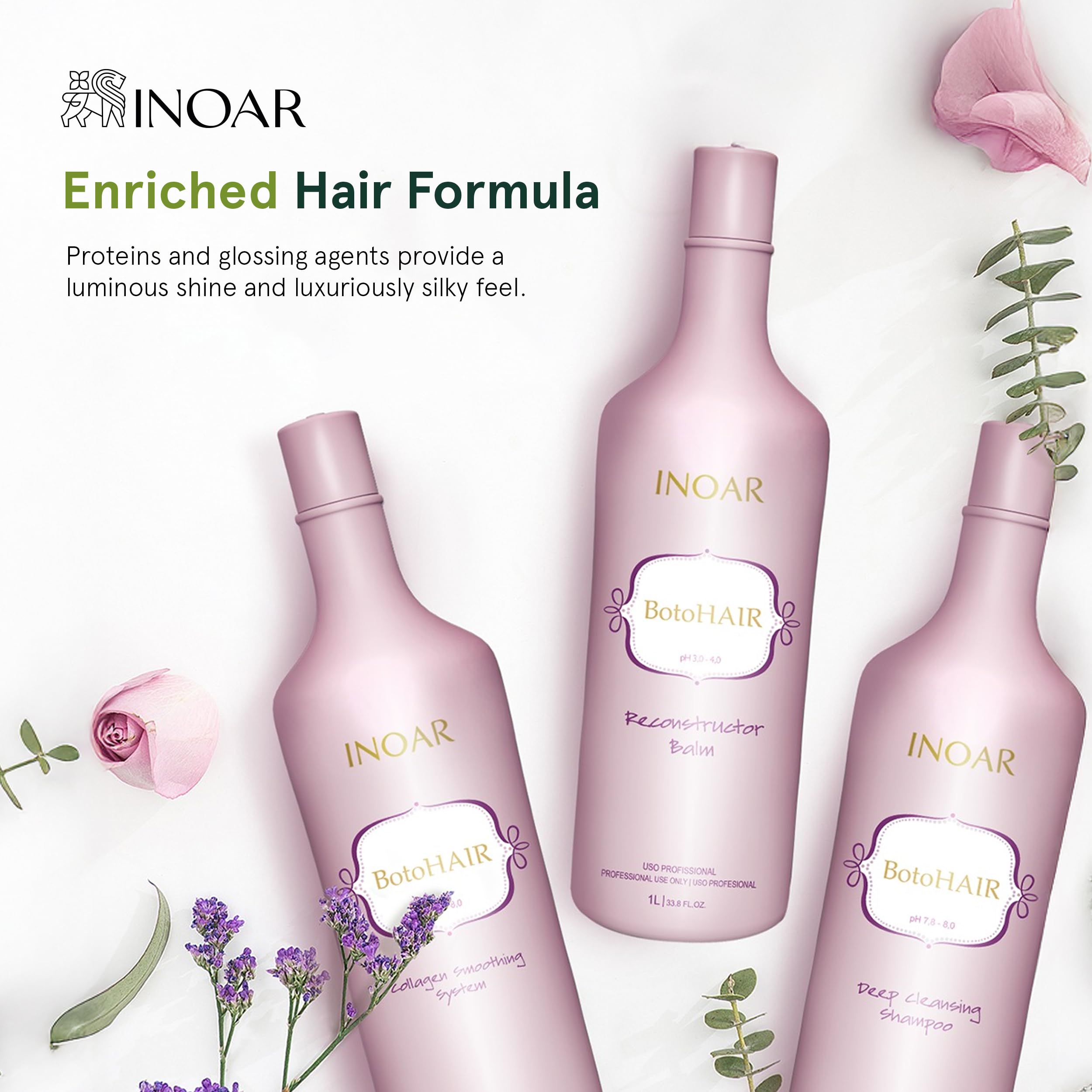INOAR BotoHair Natural ingredients emphasize nourishment without weighing hair down.