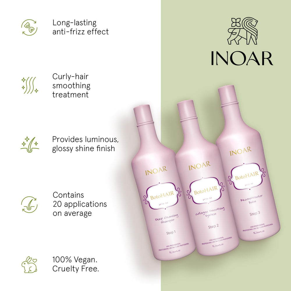 INOAR BotoHair Reconstructor Balm jar restores moisture for smoother, more manageable hair.