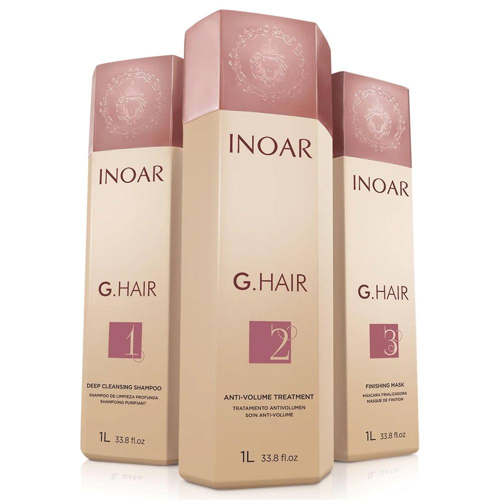 INOAR G.Hair Deep Cleansing Shampoo purifies buildup for optimal treatment prep.
