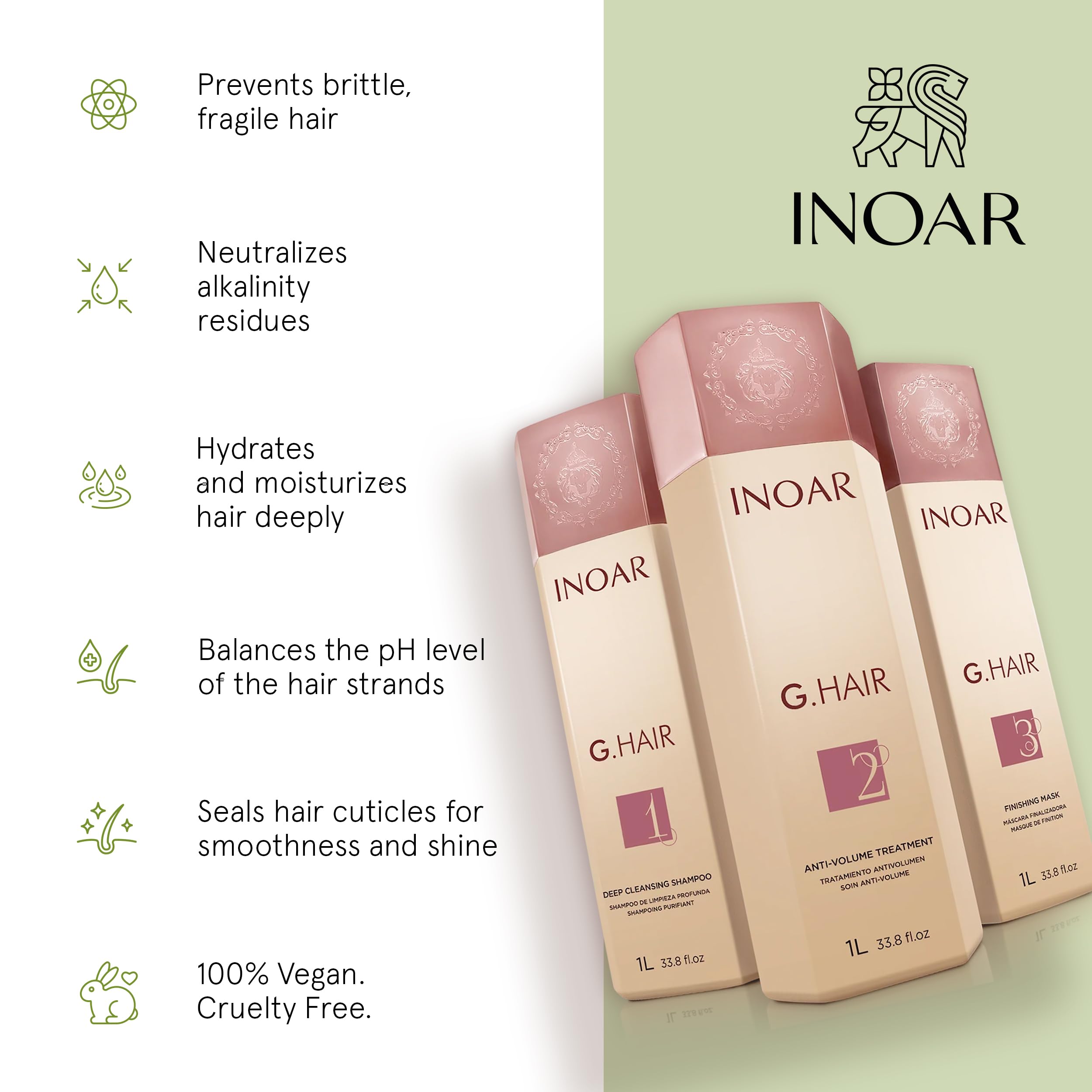 INOAR G.Hair Finishing Mask locks in moisture for lasting softness.