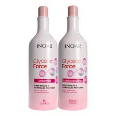 INOAR Glycolic Force bundle shampoo bottle cleanses deeply and hydrates hair.