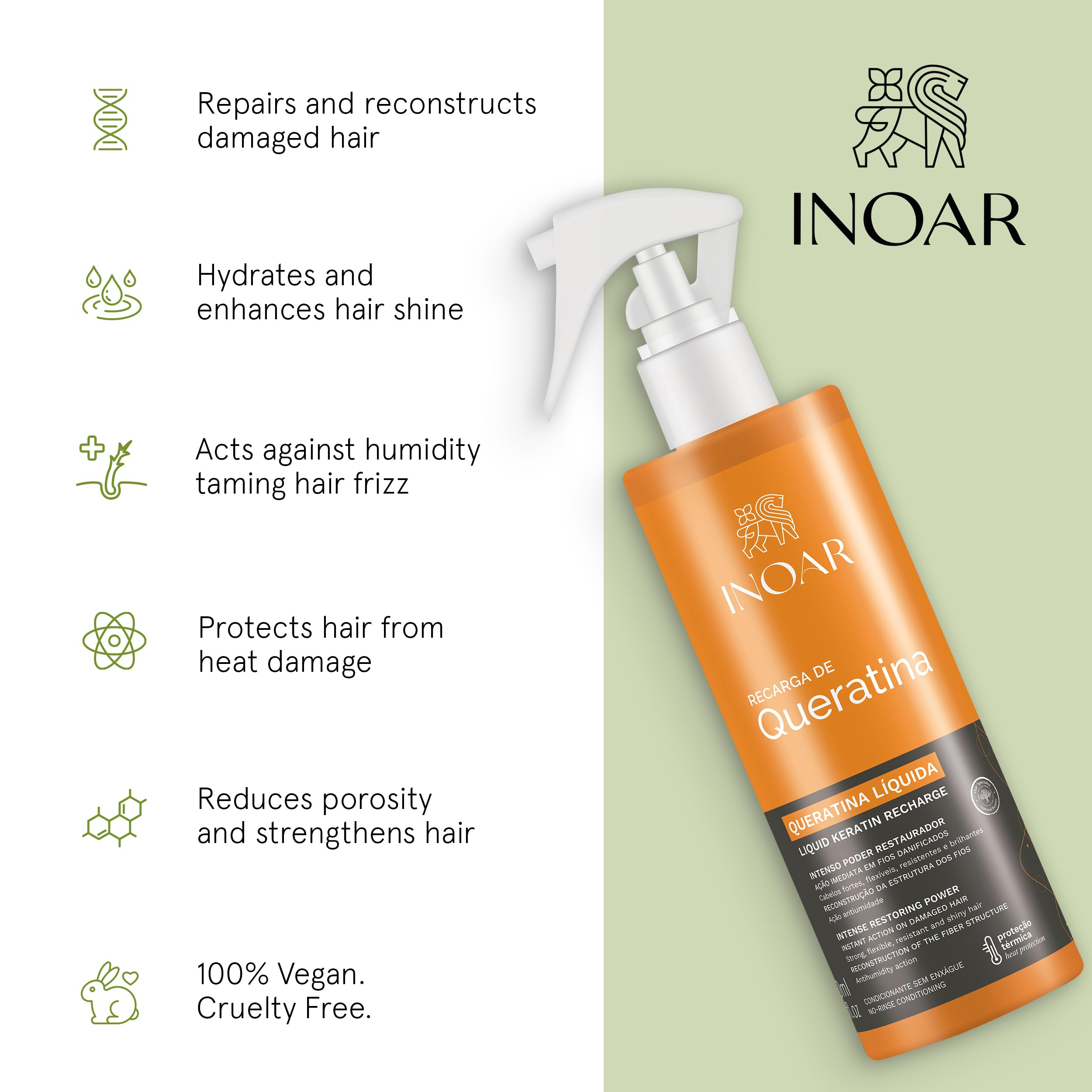 Close-up of hydrolyzed keratin ingredient in INOAR formula for shine.
