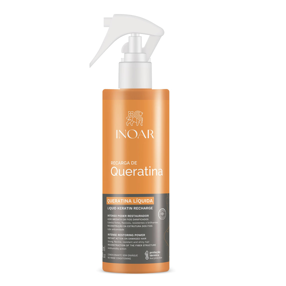 INOAR Keratin Recharge Liquid Spray bottle for stronger, more resilient hair.