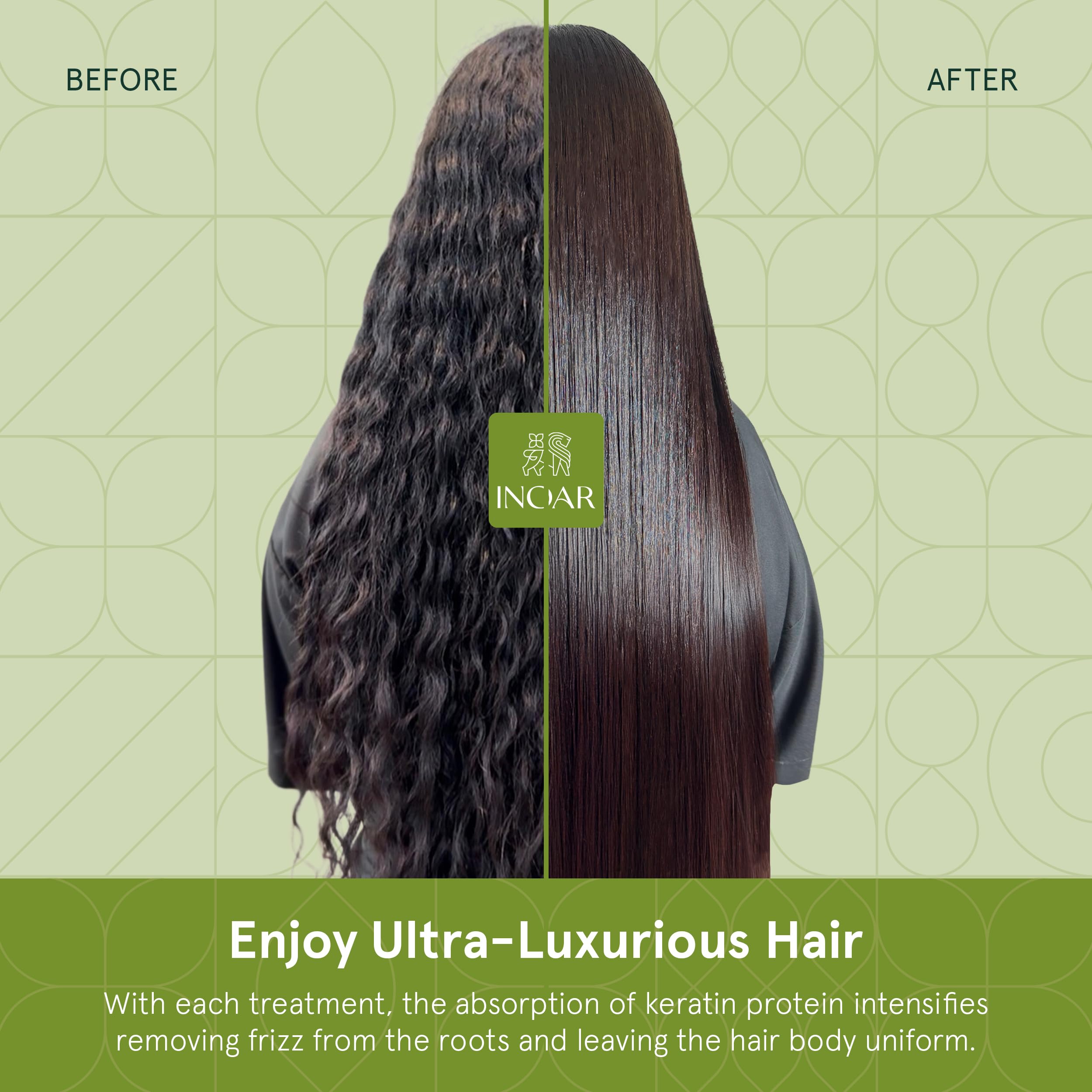 INOAR Moroccan Step 2 frizz-free hair close-up showing improved texture.