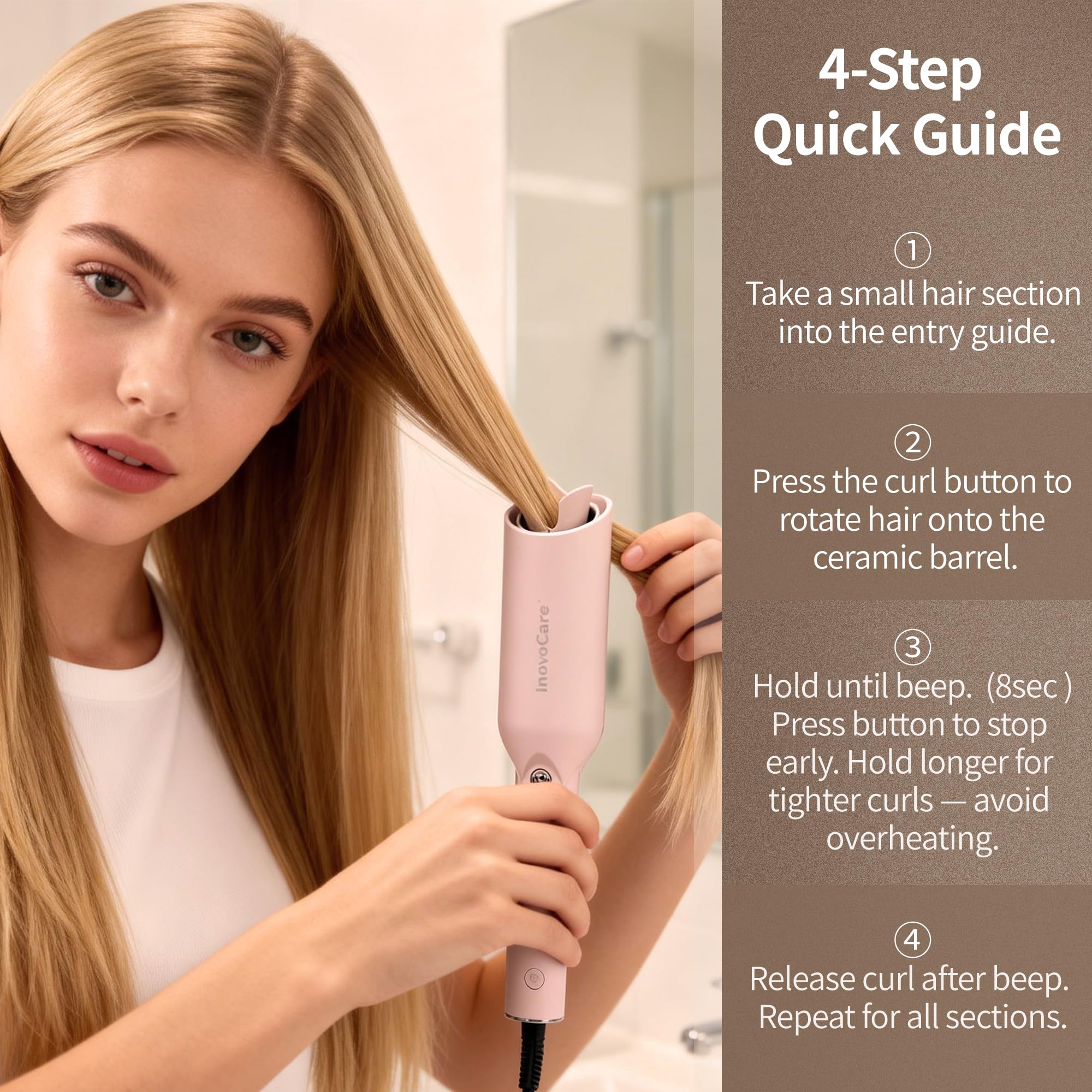 InovoCare CurlPro Plus dual-PTC heaters speed up styling with even heat.