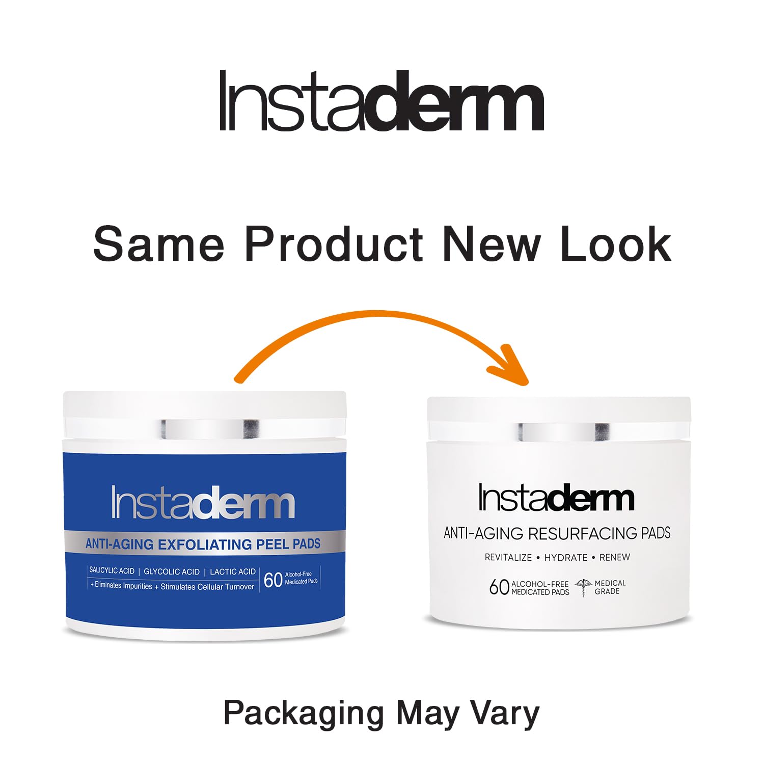 Instaderm Anti-Aging Resurfacing Pads brand credibility with dermatology endorsement visual