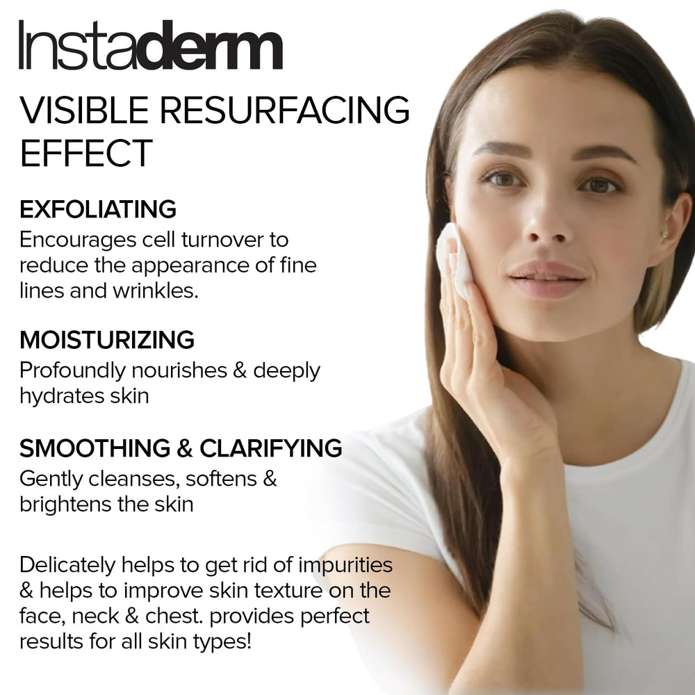 Instaderm Anti-Aging Resurfacing Pads demonstrating moisture balance for hydrated skin
