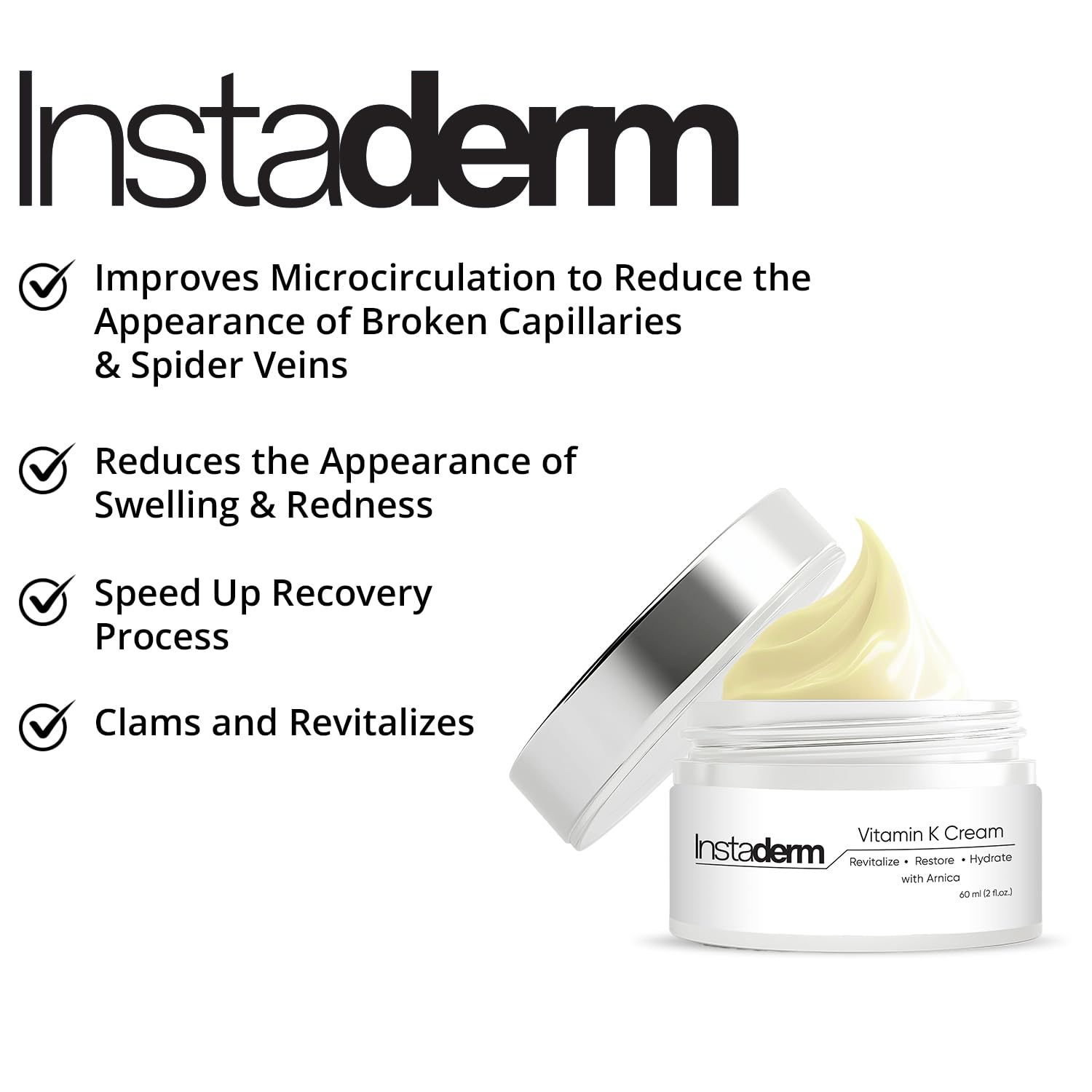 Cream texture smoothing fine lines and under-eye puffiness with Instaderm.