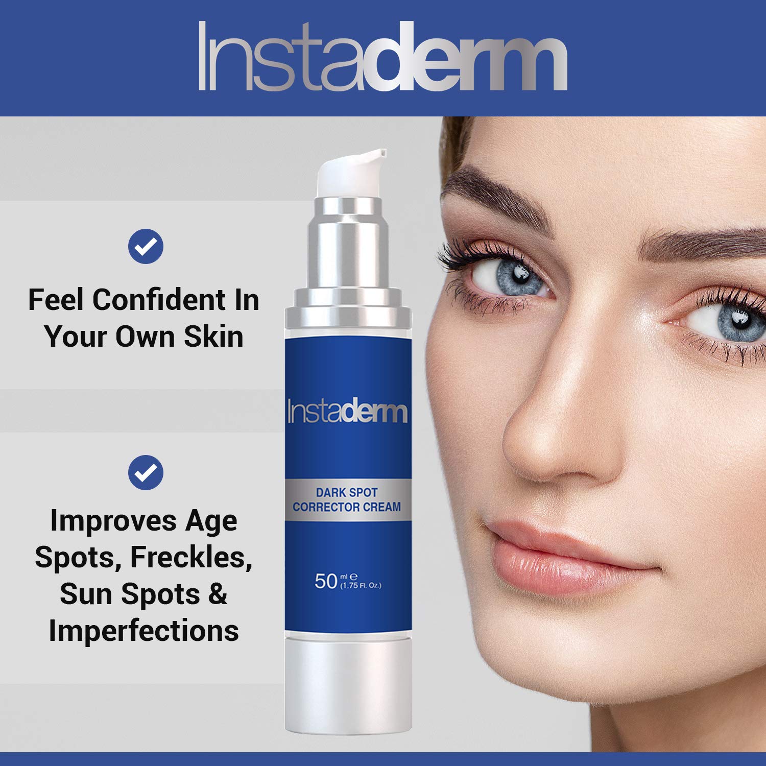 Instaderm packaging box and bottle ready for routine.