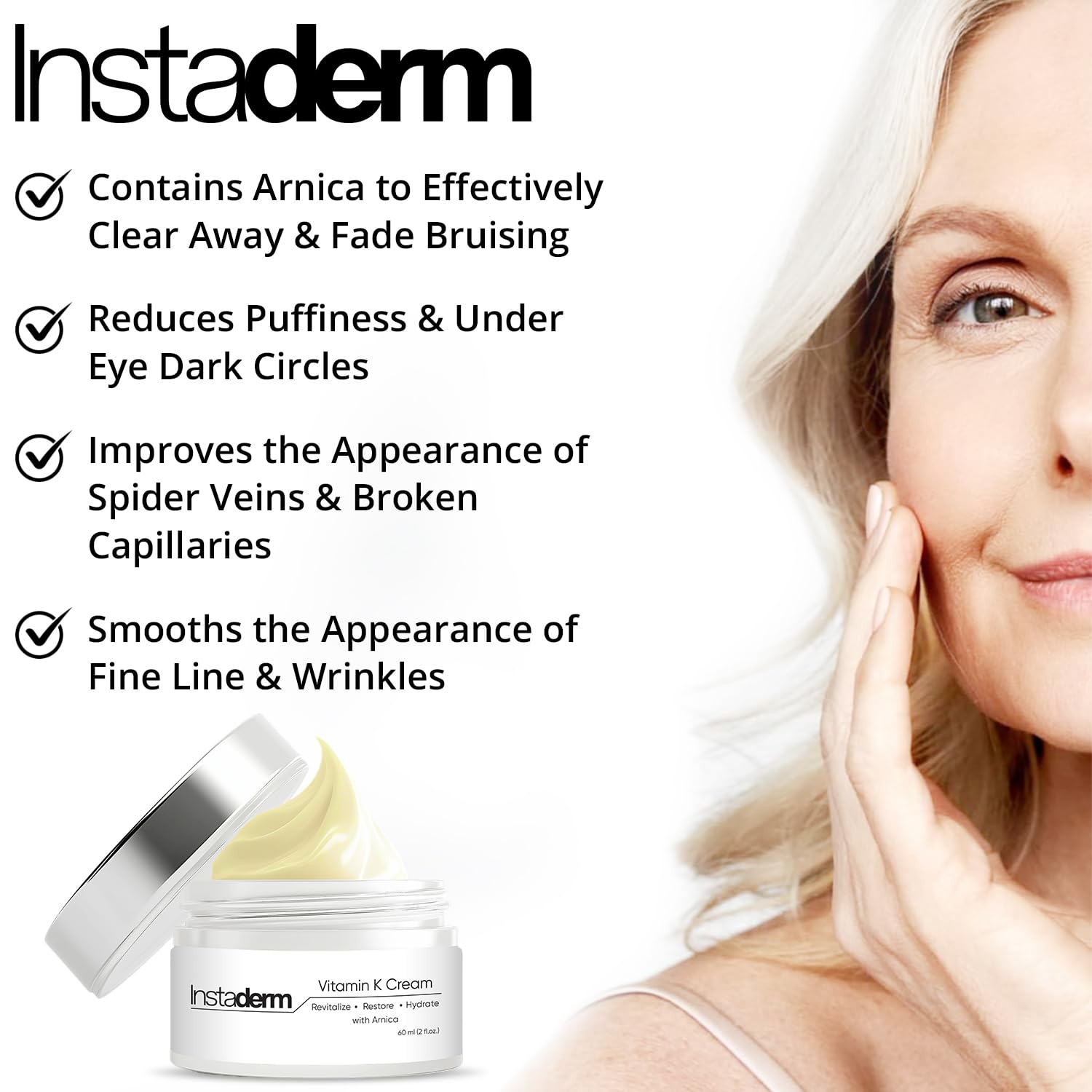 Under-eye application close-up suggesting reduced puffiness with Instaderm.