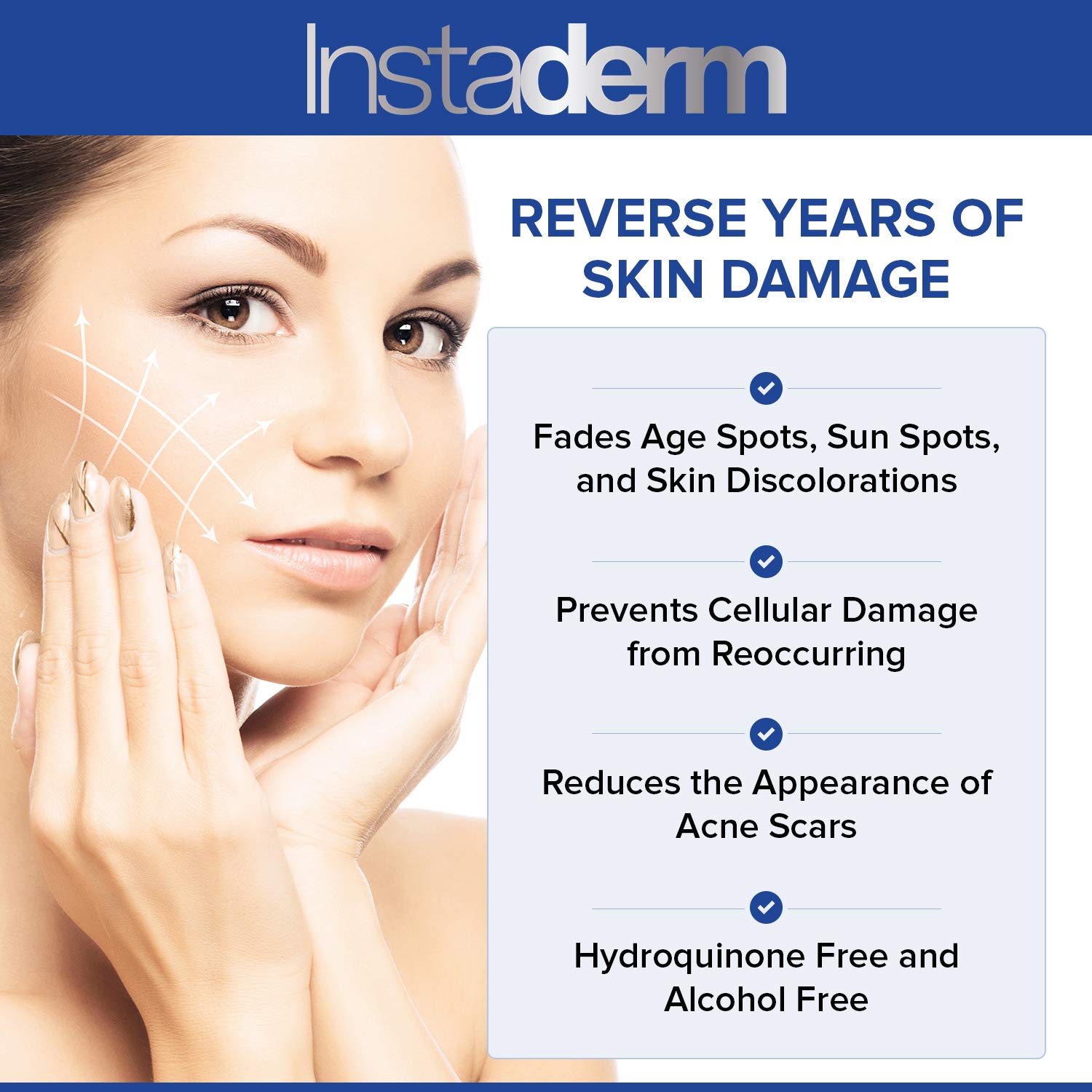 Instaderm vitamin C, E, aloe vera ingredients label.