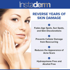 Instaderm vitamin C, E, aloe vera ingredients label.