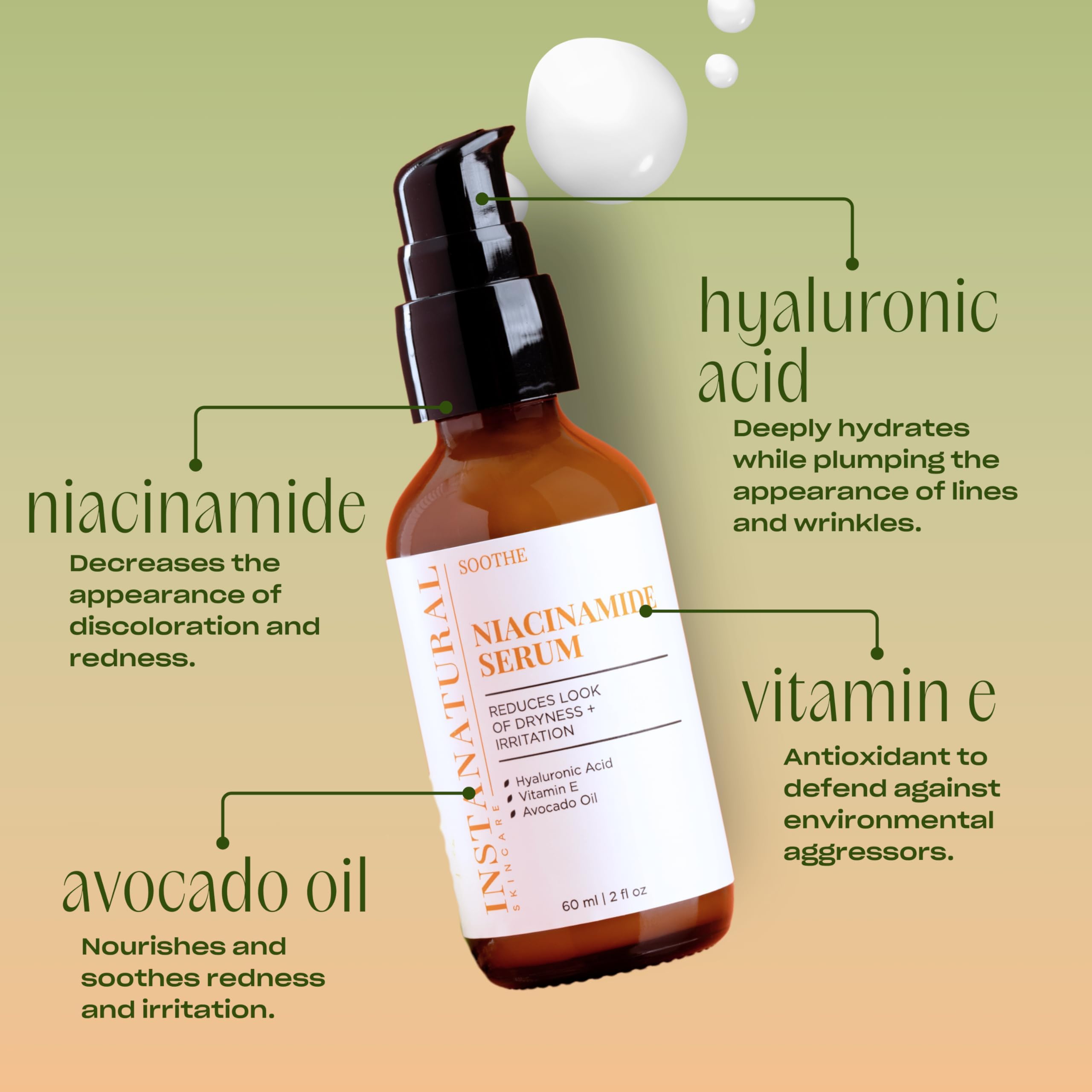 InstaNatural Niacinamide Serum with avocado oil nourishes dry skin