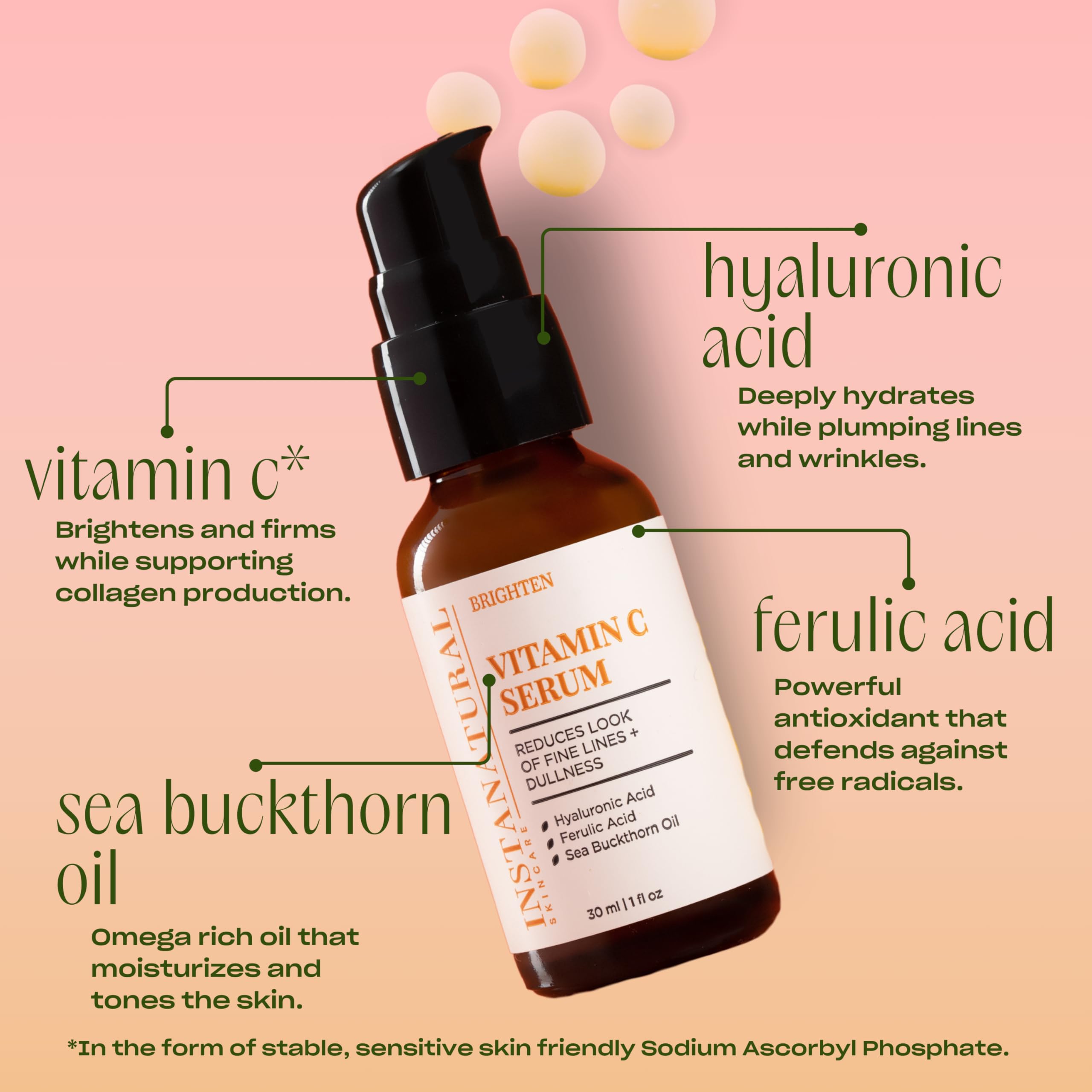 InstaNatural Vitamin C Serum texture close-up reveals silky, lightweight formula.