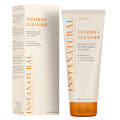 InstaNatural Vitamin C Cleanser ingredients close-up highlights coconut water and aloe for gentle cleansing.