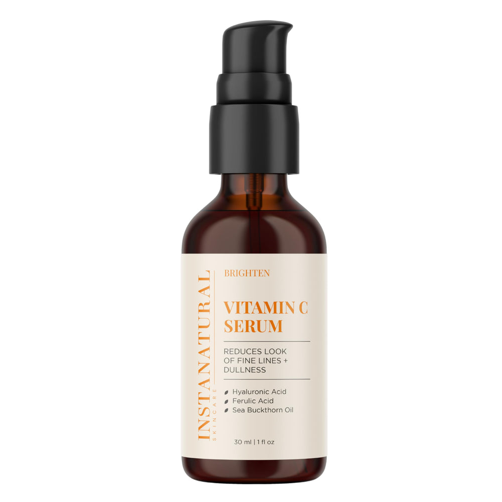InstaNatural Vitamin C Serum being applied for immediate hydration and smoothing.