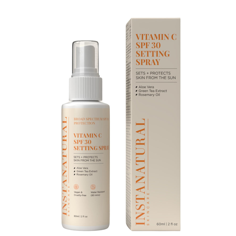 InstaNatural Vitamin C SPF30 setting spray bottle for even makeup wear
