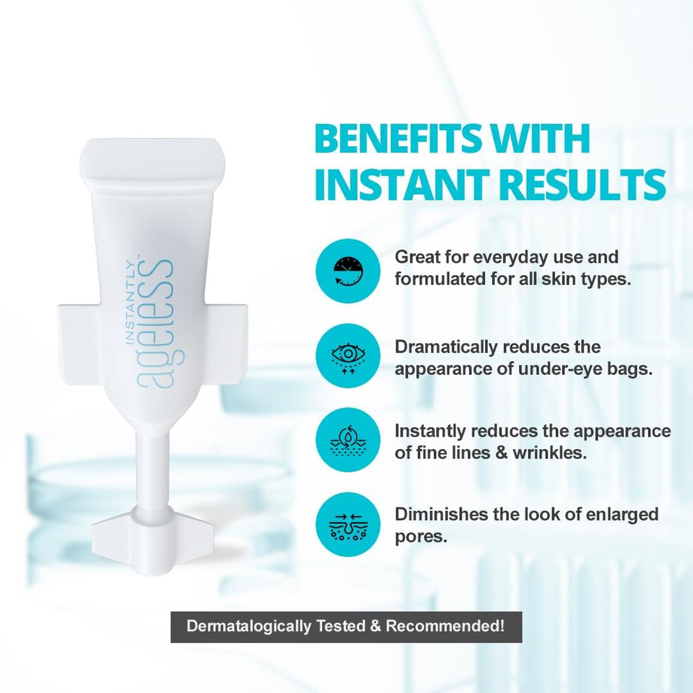 Instantly Ageless daily-use application vial fits into makeup routine.