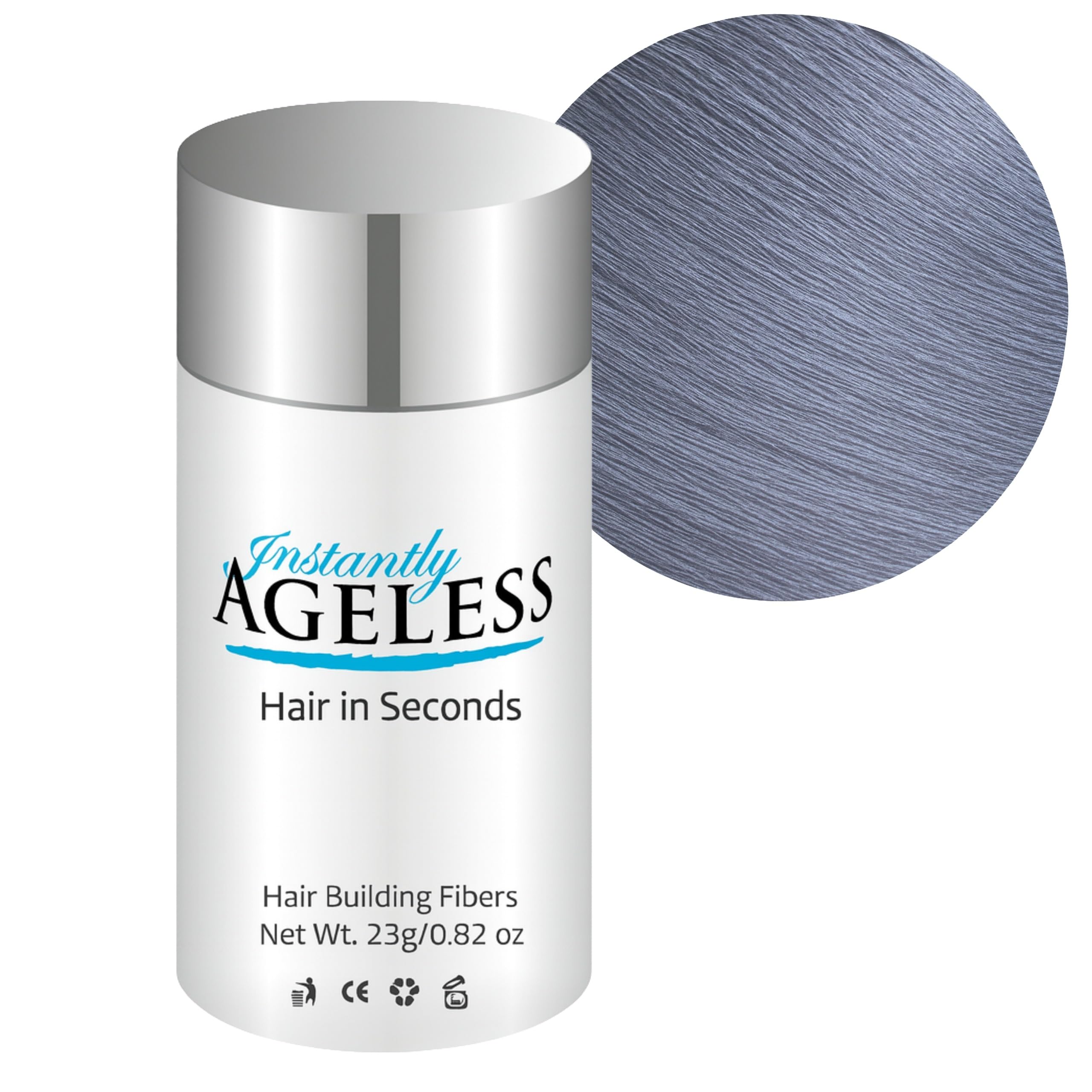 Instantly Ageless Hair in Seconds fibers in bottle for quick volume boost.