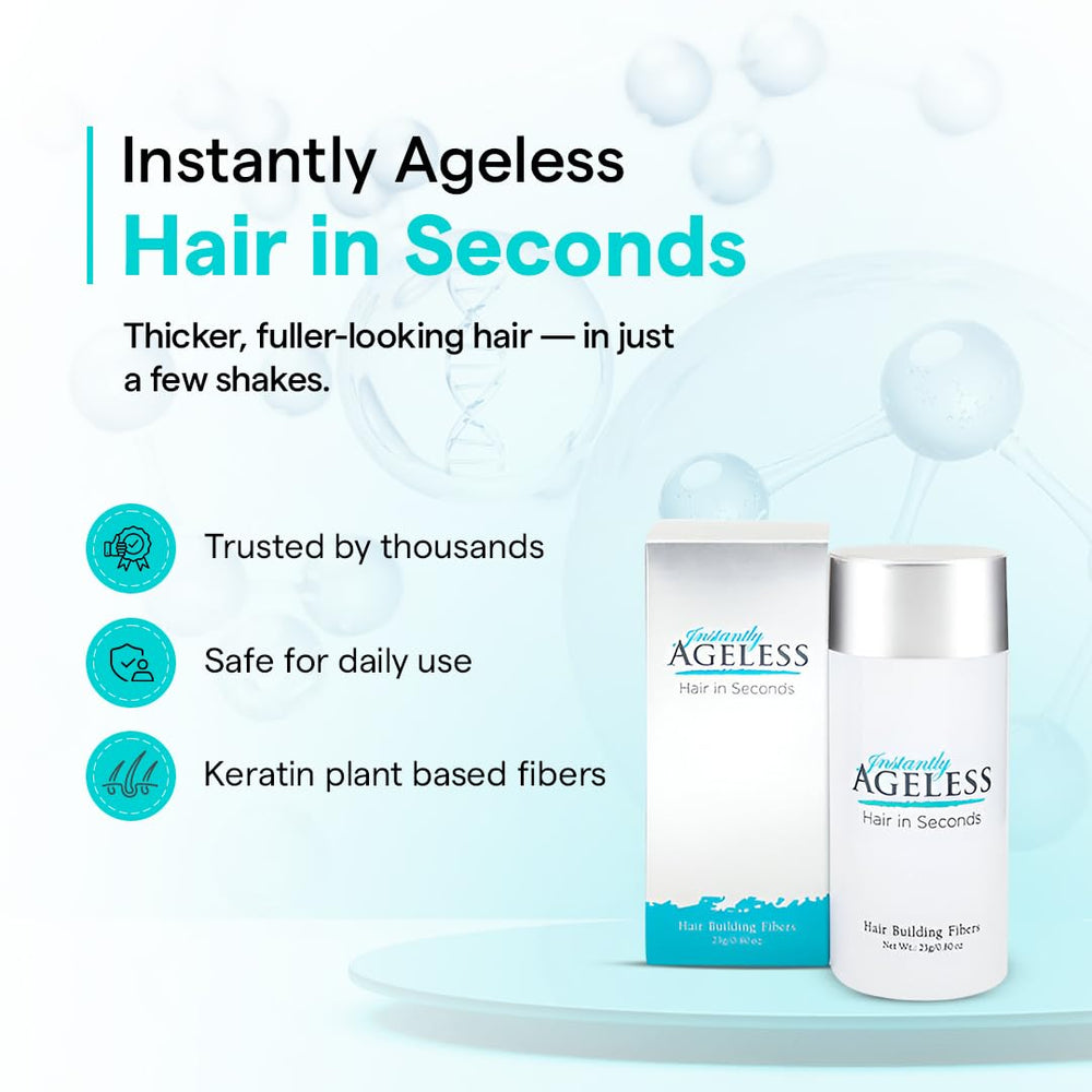 Instantly Ageless Hair in Seconds shaker bottle shows fiber dispersion in action
