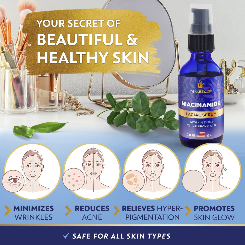InstaSkincare Niacinamide Serum bottle with pump cap for easy, mess-free application.