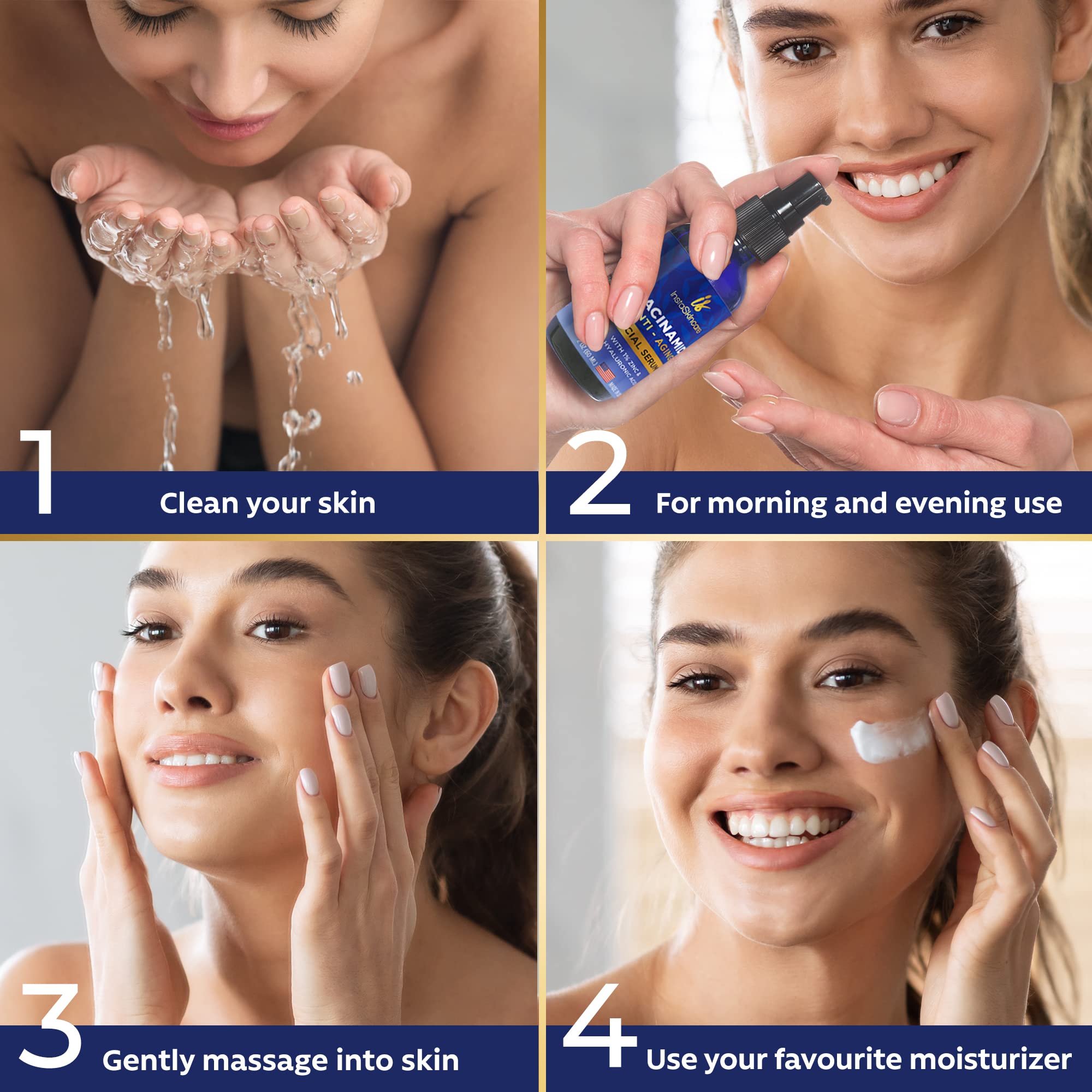 InstaSkincare Niacinamide Serum USA-made badge highlights quality and care.