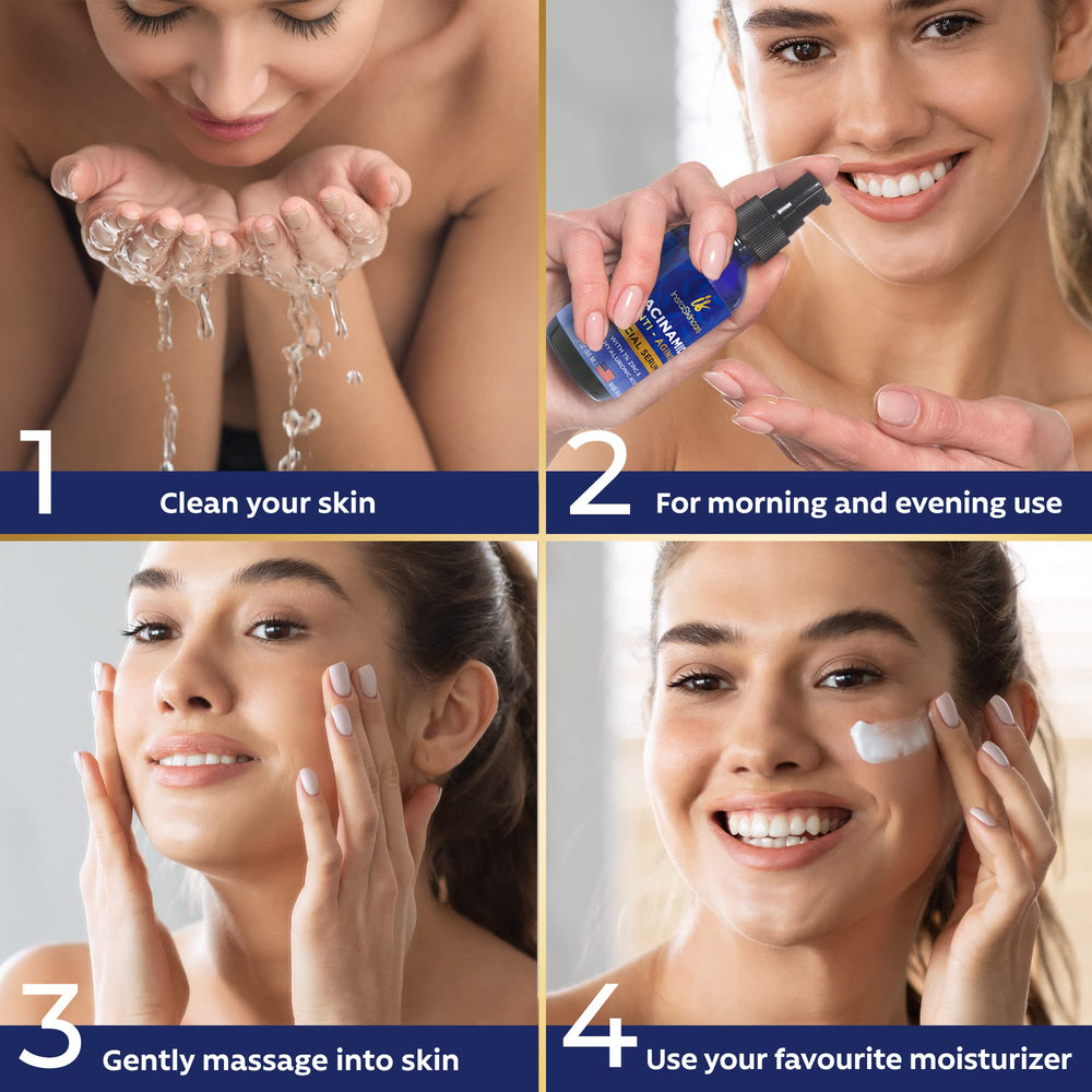 InstaSkincare Niacinamide Serum USA-made badge highlights quality and care.