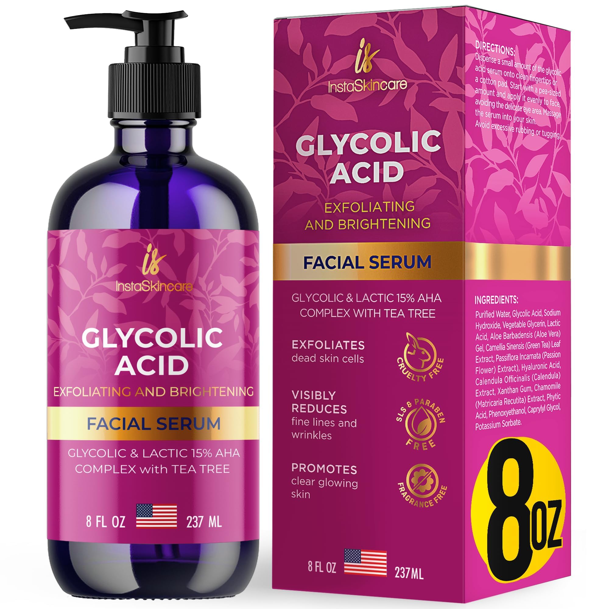 Sérum InstaSkincare Glycolique 15% en action; hydratation et exfoliation douce.