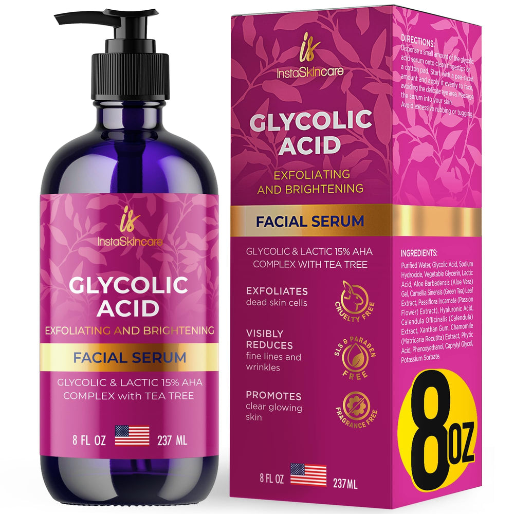 Sérum InstaSkincare Glycolique 15% en action; hydratation et exfoliation douce.