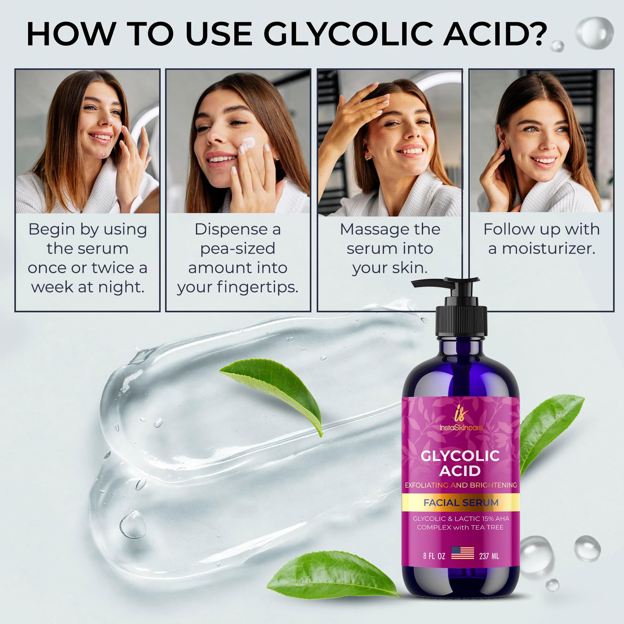 Sérum Glycolique InstaSkincare 15% favorise un teint uniforme et plus lumineux.