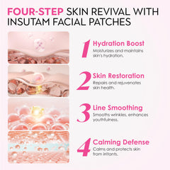 Close-up of Insutam hydrogel patches smoothing fine forehead lines.