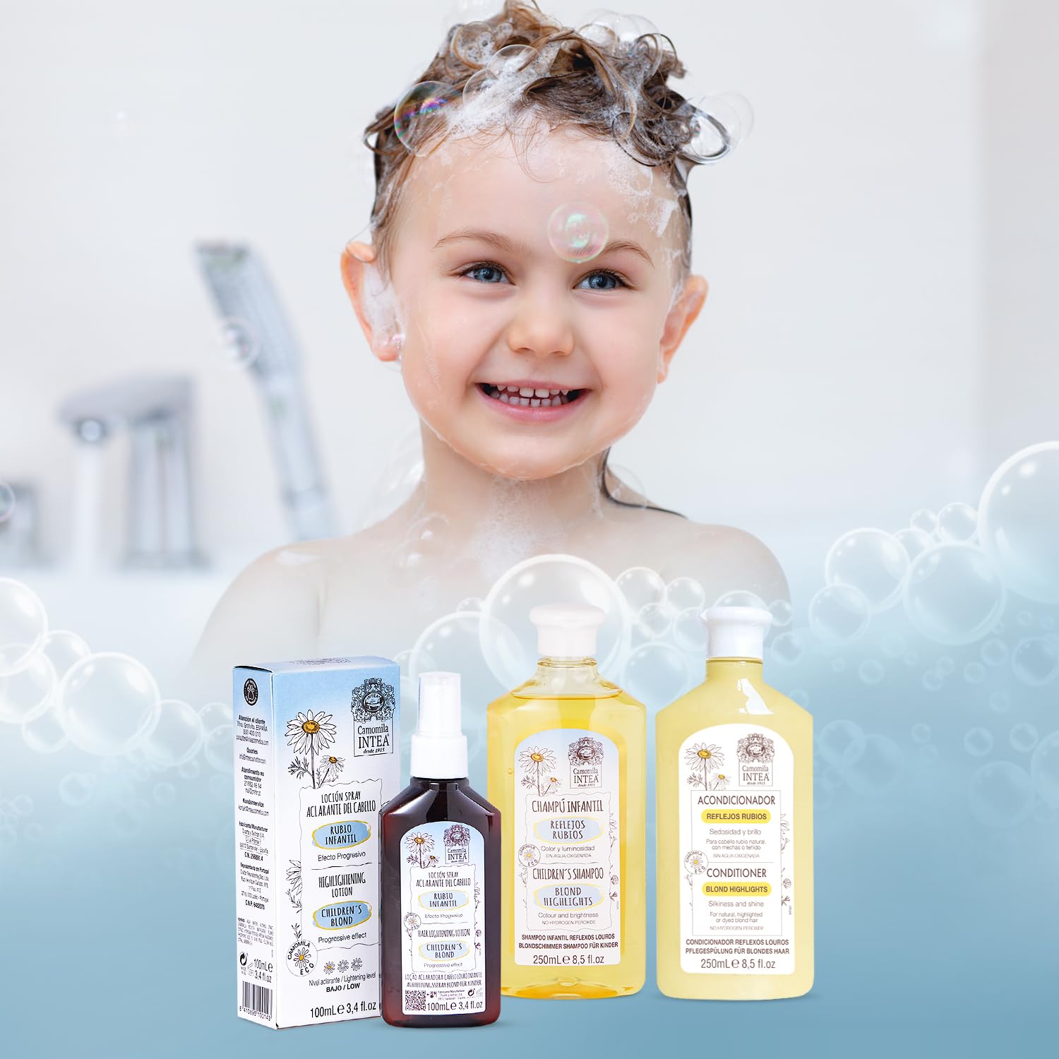 Intea chamomile hair lightener application gear demonstrates easy at-home use.