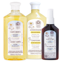 Intea Kids chamomile shampoo bottle for gentle cleansing and lightening support.