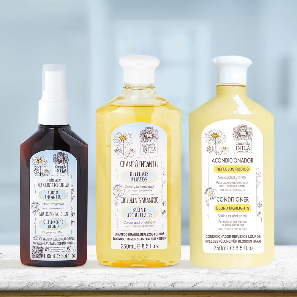 Intea kids haircare system closeup emphasizes safety and gentle results.