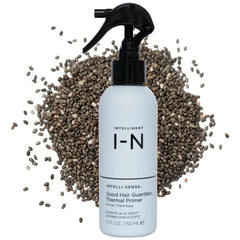 Intelligent Nutrients Good Hair Guardian thermal primer bottle provides heat protection for all hair types.