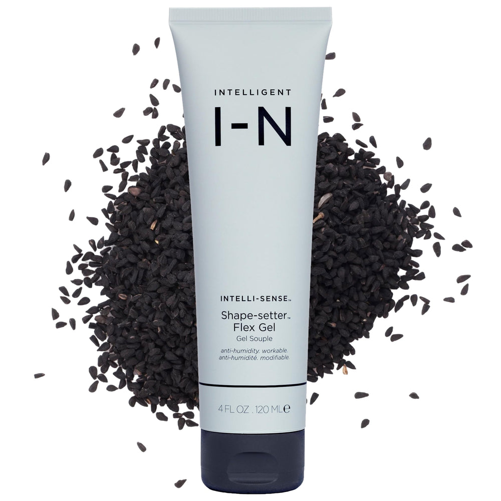 Intelligent Nutrients Shape Setter Flex Gel bottle showing natural hold and lightweight feel.