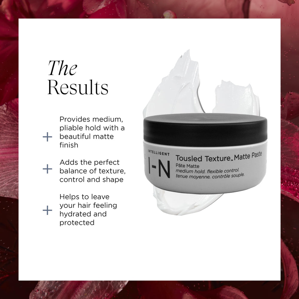 Intelligent Nutrients Tousled Texture Matte Paste hands dispensing demonstrates quick, easy styling