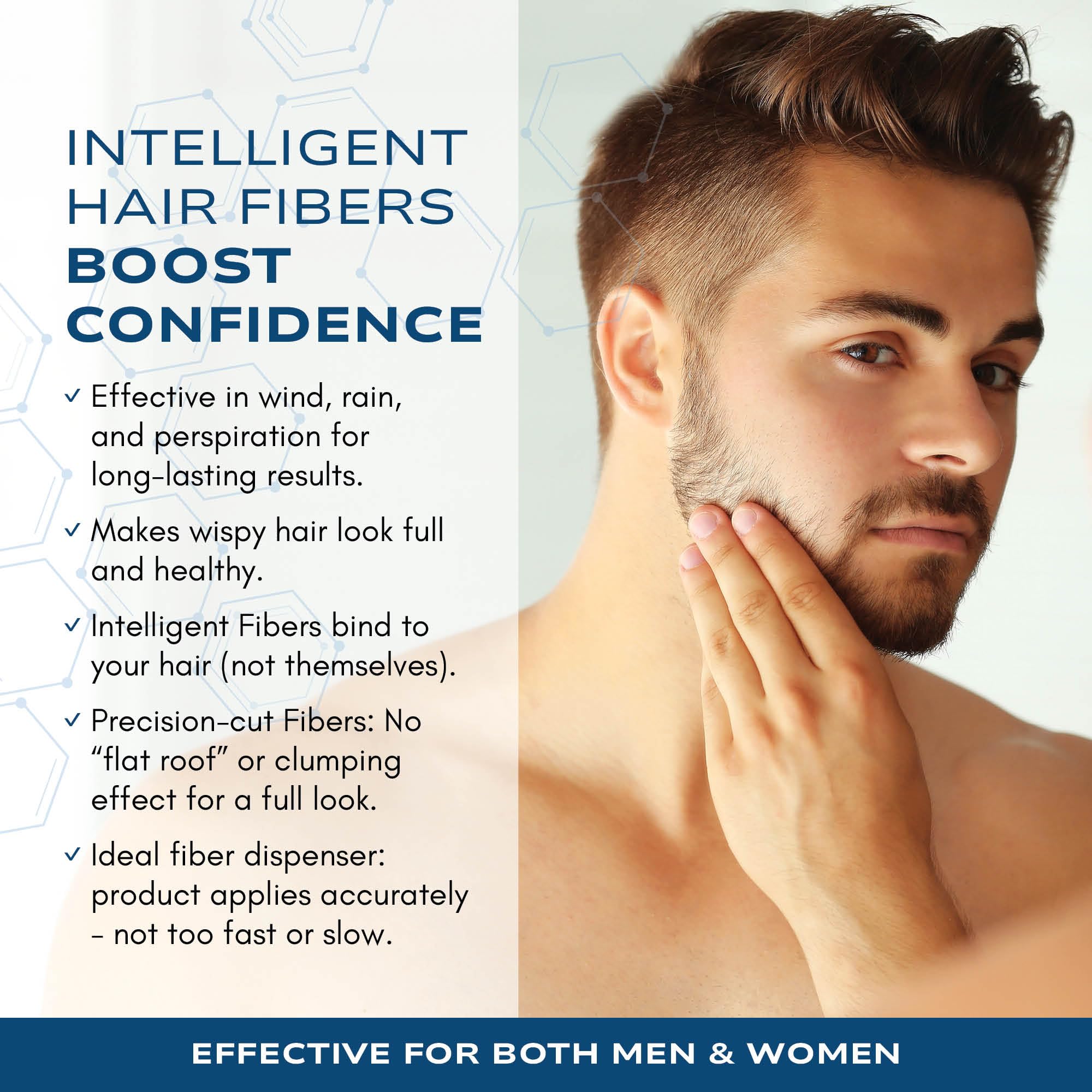 Intelligent Shop hair-fibers closeup shows keratin binding for a seamless blend.