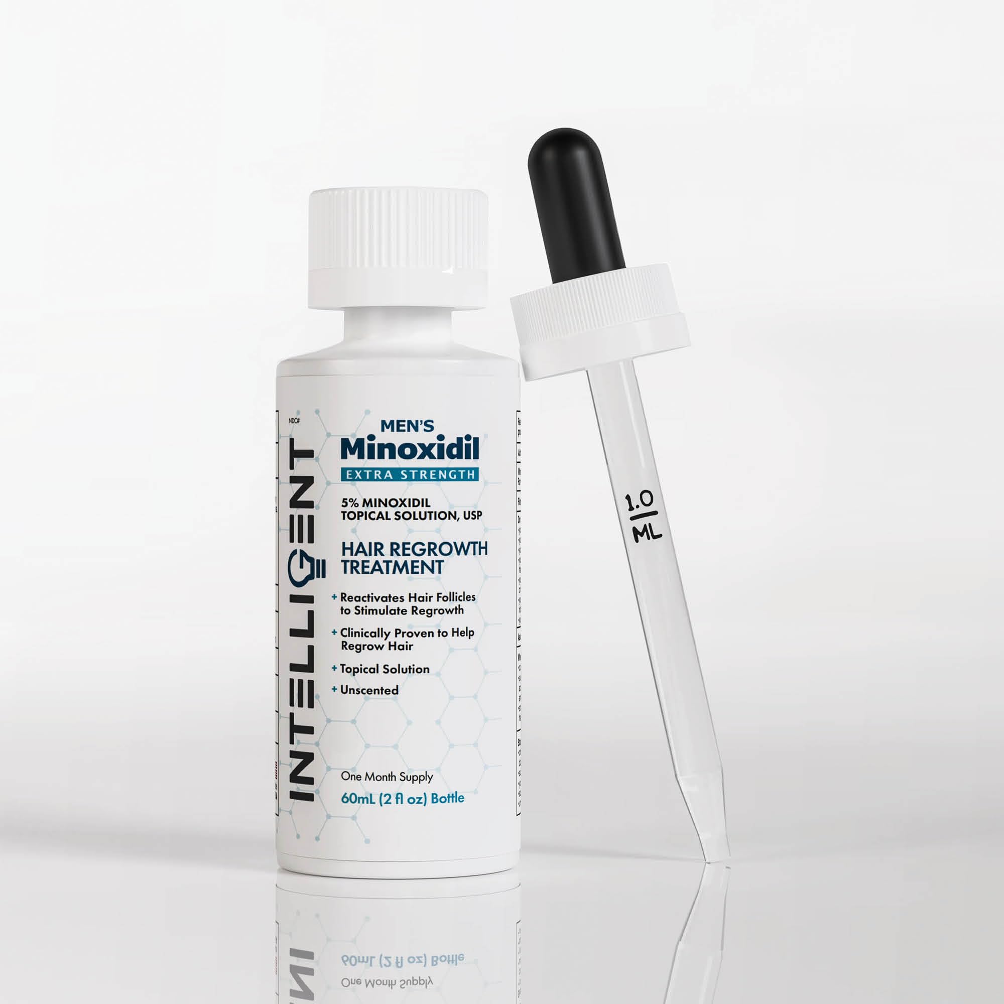 Intelligent Shop Minoxidil bottle with dropper for precise scalp dosing and quick-dry finish.