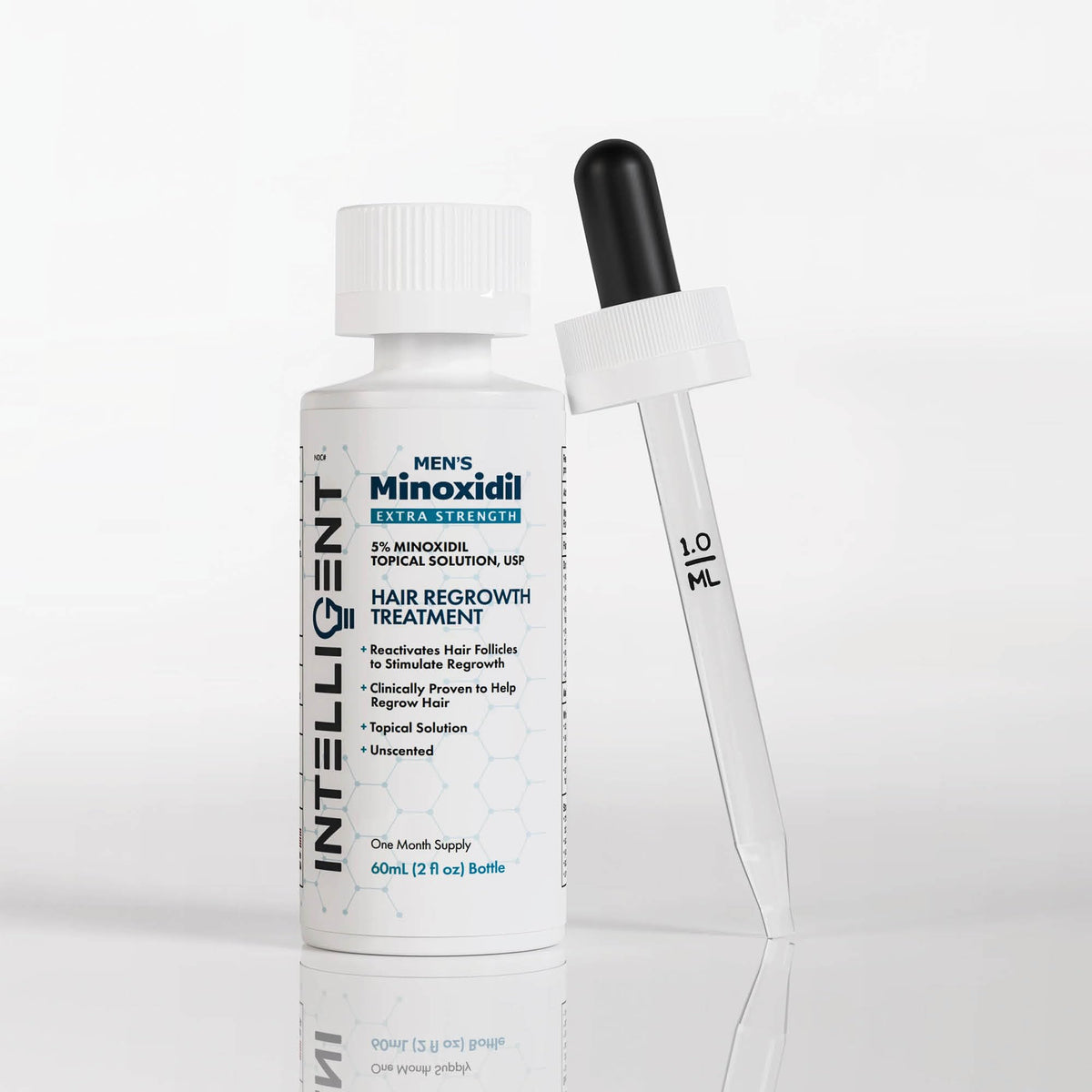 Intelligent Shop Minoxidil bottle with dropper for precise scalp dosing and quick-dry finish.