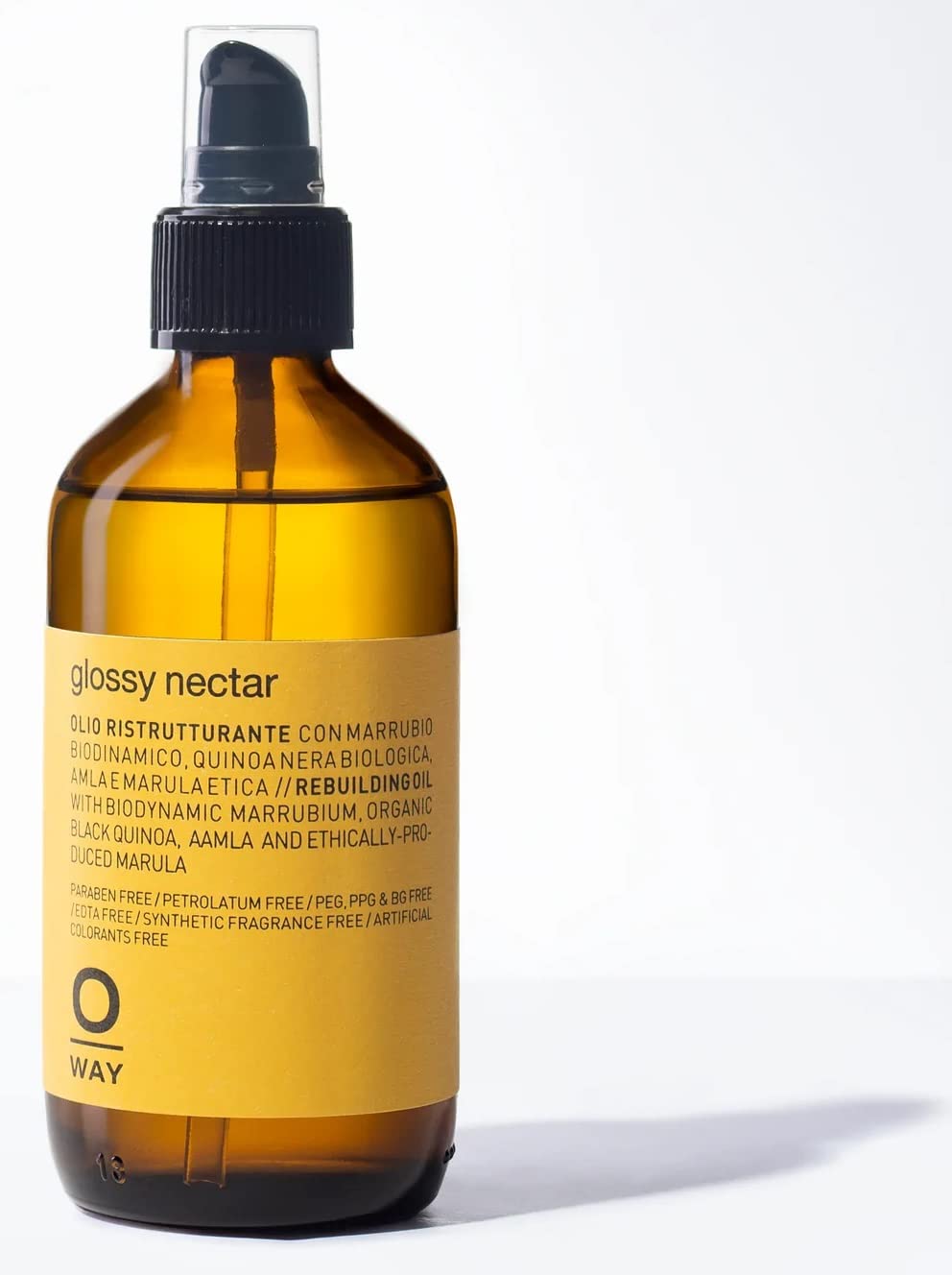 Intense 0way Glossy Nectar bottle showing nourishing formula for shiny, frizz-control hair.