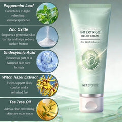 Intertrigo Relief Cream used on inner thigh to prevent rubbing.