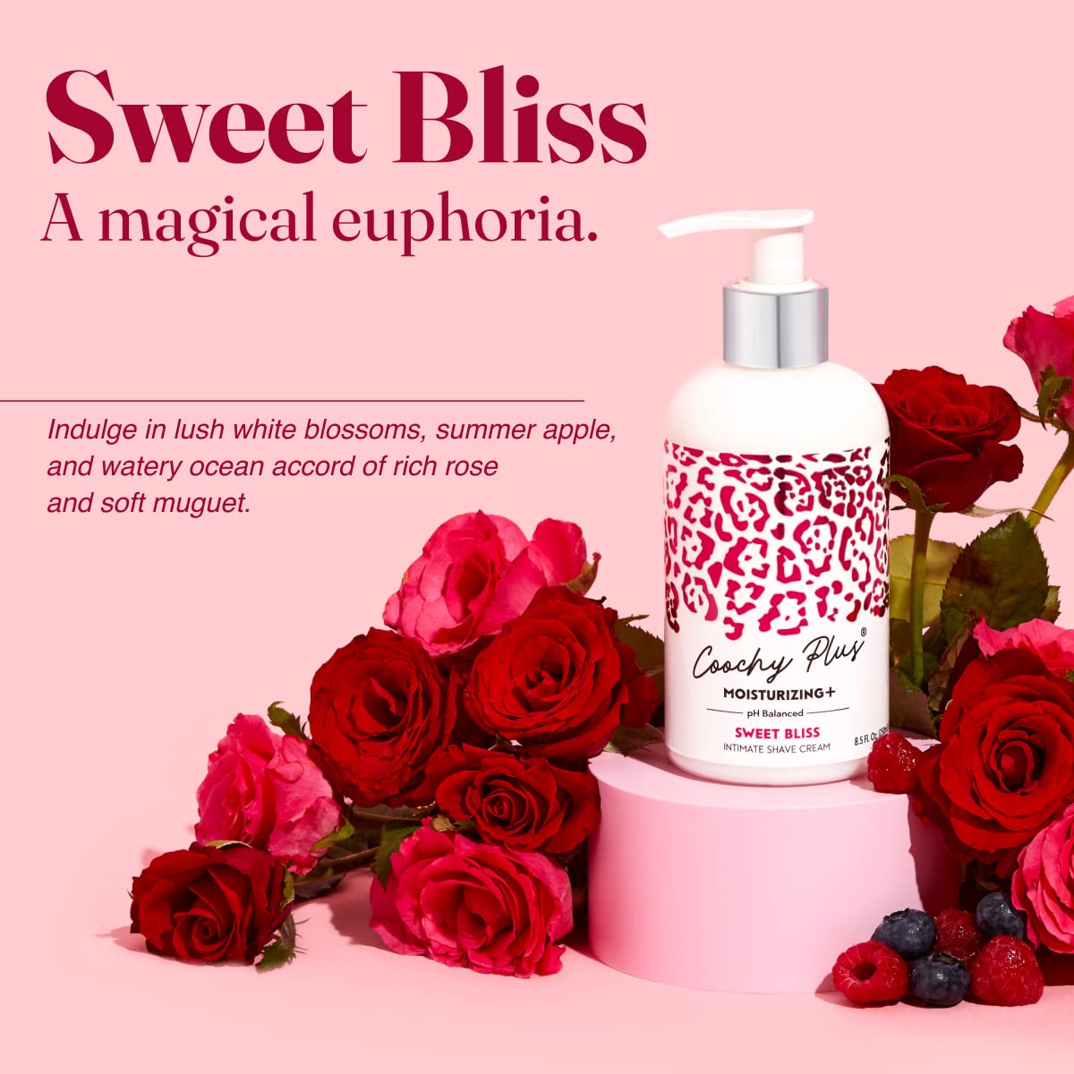 IntiMD Coochy Plus Sweet Bliss packaging highlights USA-made formula and moisturizing benefits.