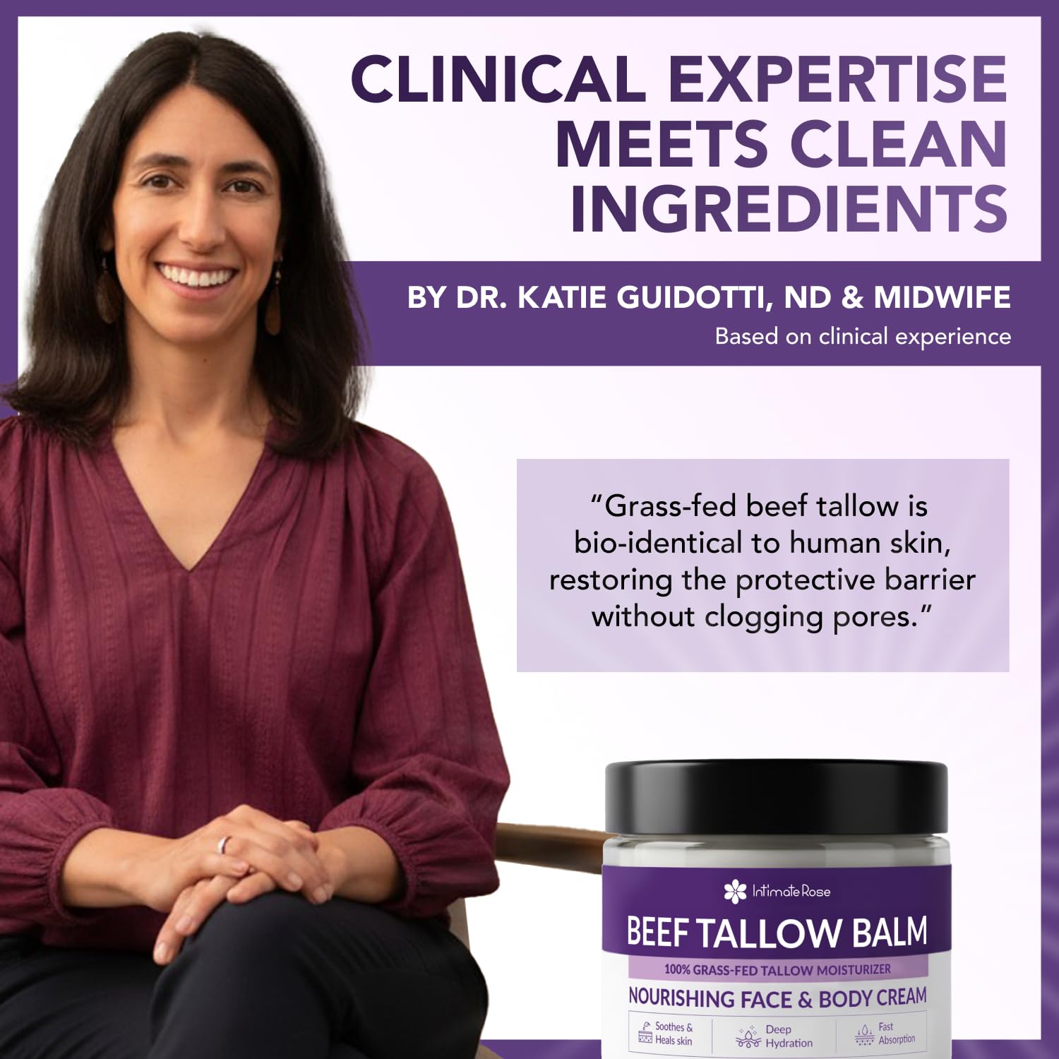 Intimate Rose beef tallow balm with calendula for soothing sensitive skin.